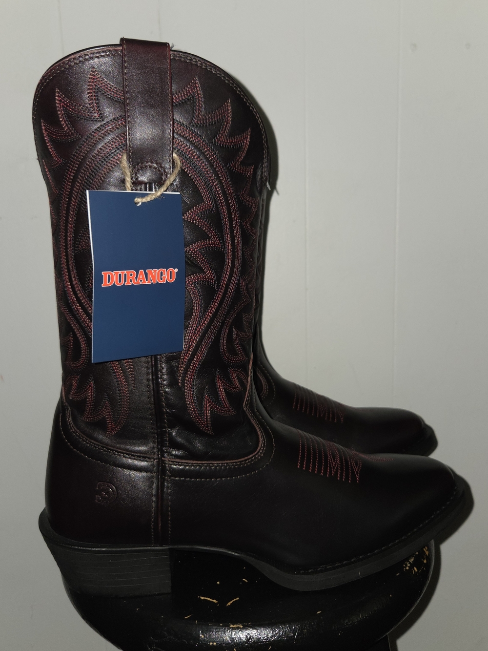 Durango Men's Dark Brown Leather Cowboy Boots with Red Stitching